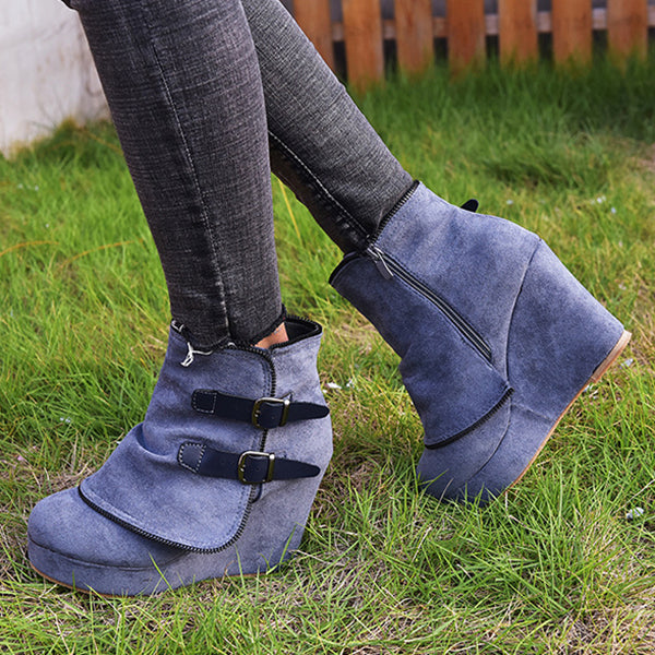 Susiecloths Wedge Faux Suede Zipper Ankle Boots