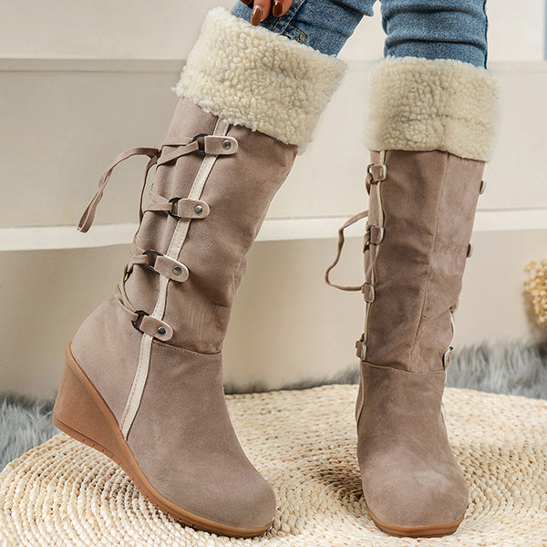 Susiecloths Winter Lace Up Fur Warm Heeled Boots