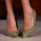 Susiecloths Multi-Color Pointed Toe Tweed High Stiletto Heels