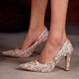 Susiecloths Multi-Color Pointed Toe Tweed High Stiletto Heels