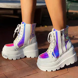 Susiecloths Fashion Multicolor Zip Platform Wedge Boots