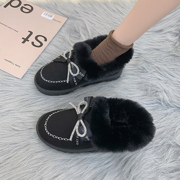 Susiecloths Rhinestone Bow Decor Faux Suede Snow Boots