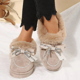 Susiecloths Rhinestone Bow Decor Faux Suede Snow Boots