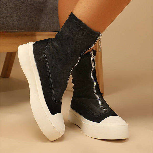 Susiecloths Two Tone Zip Front Faux Suede Sock Boots