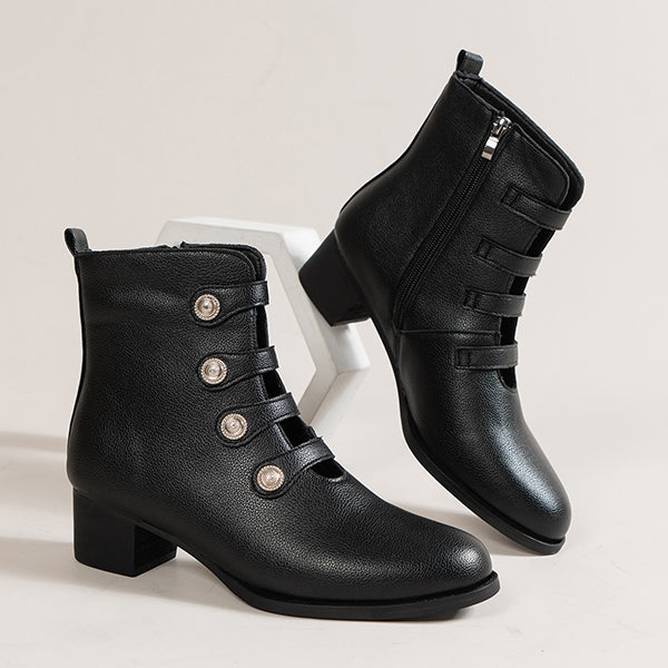 Susiecloths Rivet Hollow Chunky Heeled Ankle Boots