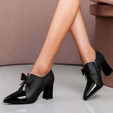 Susiecloths Elegant Pointed Toe Bowknot Chunky High Heels