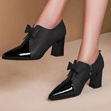 Susiecloths Elegant Pointed Toe Bowknot Chunky High Heels