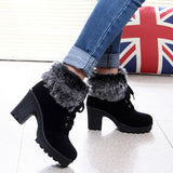 Susiecloths Winter Warm Fuzzy Lace-Up Block Heeled Boots