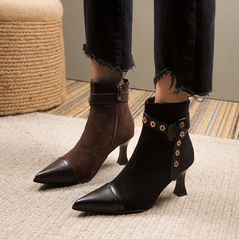 Susiecloths Suede Pointed Toe Kitten Heeled Ankle Boots