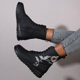 Susiecloths Round Toe Flower Embroidery Flat Ankle Boots