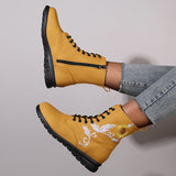 Susiecloths Round Toe Flower Embroidery Flat Ankle Boots
