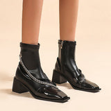 Susiecloths Square Toe Chain Block Heeled Ankle Booties