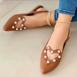 Susiecloths Pointed Toe Heart Cutout Beaded Flat Sandals