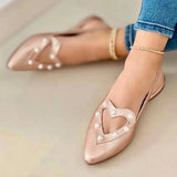 Susiecloths Pointed Toe Heart Cutout Beaded Flat Sandals