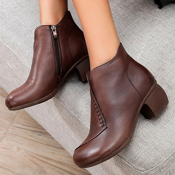 Susiecloths Round Toe Chunky Heeled Solid Color Ankle Boots