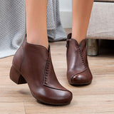 Susiecloths Round Toe Chunky Heeled Solid Color Ankle Boots