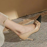 Susiecloths Vintage Stitching Point Toe Stilettos High Heels