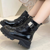 Susiecloths Fashion Patent Leather Multi Buckle Straps Combat Boots