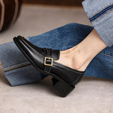 Susiecloths Retro Square Toe Chunky Mid Heeled Daily Loafers