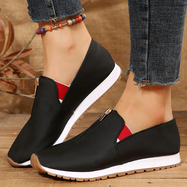 Susiecloths Round Toe Front Zipper Slip-On Casual Shoes