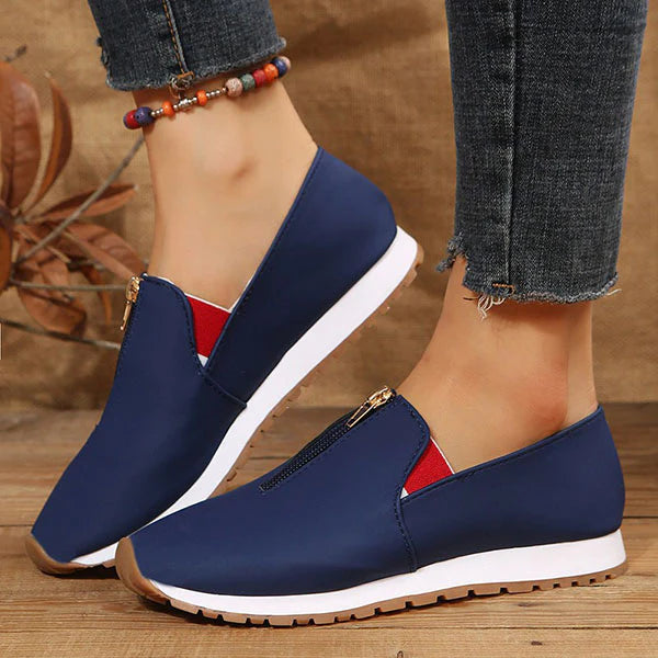 Susiecloths Round Toe Front Zipper Slip-On Casual Shoes