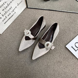 Susiecloths Pointed Toe Suede Rhinestone Buckle Mary Jane Shoes