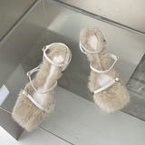 Susiecloths Fur Straps Buckle Stiletto Heeled Sandals
