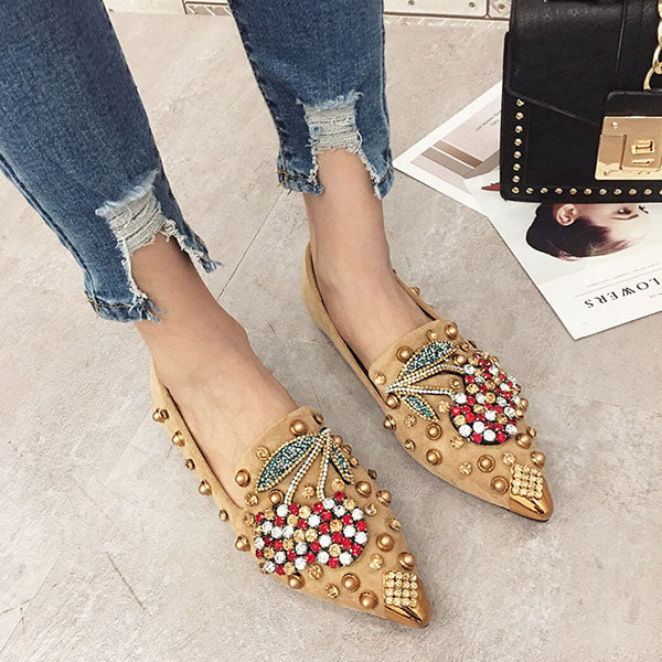 Susiecloths Gorgeous Rhinestone Pointed Toe Flats