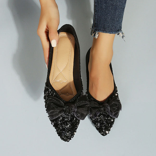 Susiecloths Pointed Toe Bow Sequins Flats