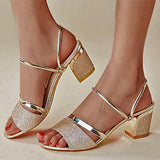 Susiecloths Sequin Hollow Out Chunky Heel Sandals