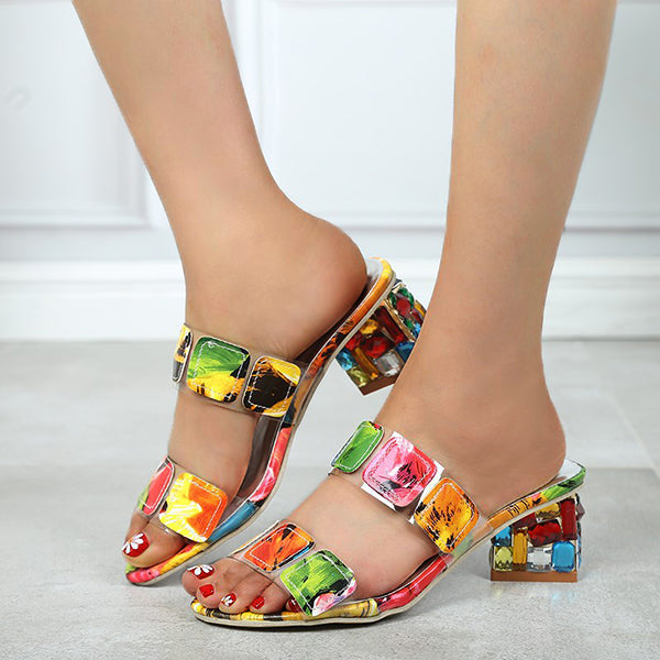 Susiecloths Multicolor Diamond Block Heel Slippers