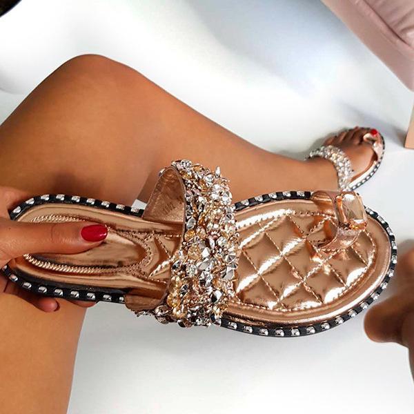 Susiecloths Fashion Embellished Shiny Open Toe Slippers