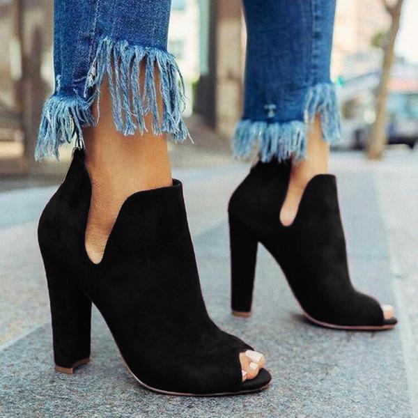 Susiecloths Women Solid Peep Toe Chunky Heeled Boots
