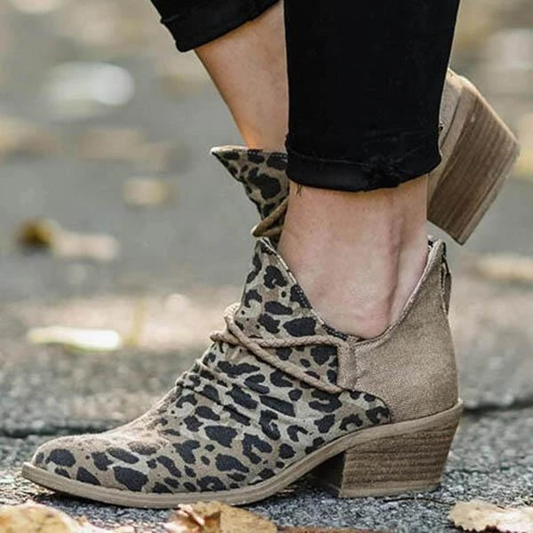 Susiecloths Leopard Chunky Heel Canvas Boots