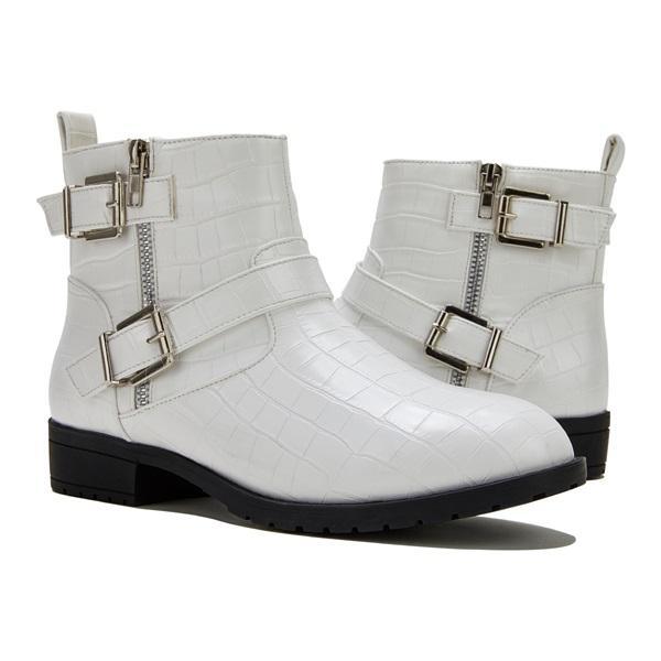 Susiecloths Women Trendy Bright Leather Zipper Buckle Ankle Boots