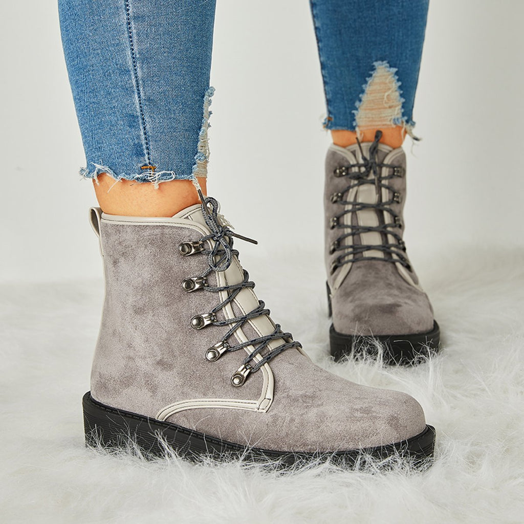 Susiecloths Women Trendy Suede Lace-Up Snow Boots