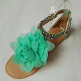 Susiecloths 3D Flower String Beads Ankle Straps Flat Sandals
