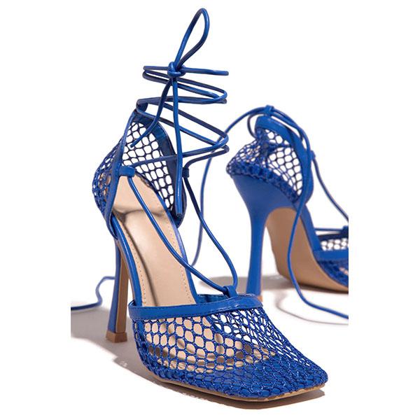 Susiecloths Fishnet Squared Toe Lace Up Heels