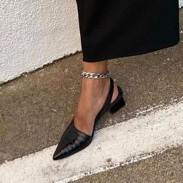 Susiecloths Women's Fashion Slingback Pointed Toe Chunky Low Heels