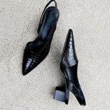 Susiecloths Women's Fashion Slingback Pointed Toe Chunky Low Heels